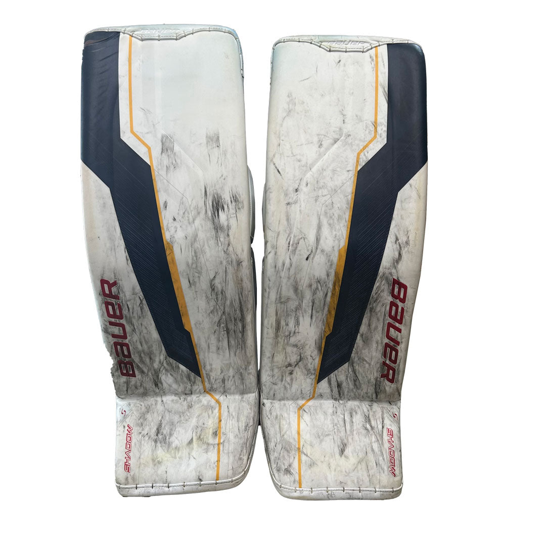 Bauer Supreme Shadow - Jambières de gardien de but Pro Stock d'occasion (blanc/bleu marine/jaune)